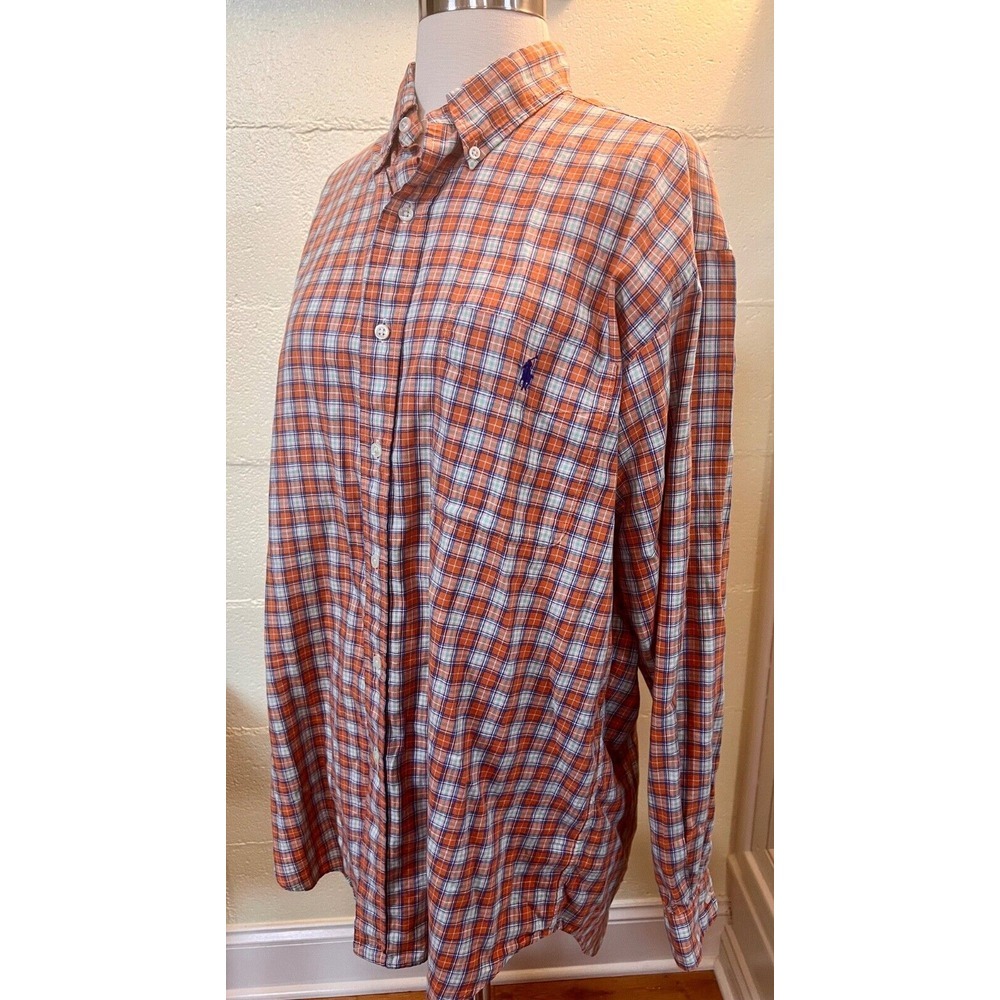 Ralph Lauren Blake Shirt Men's M Plaid Check Button Down Long Sleeve Orange